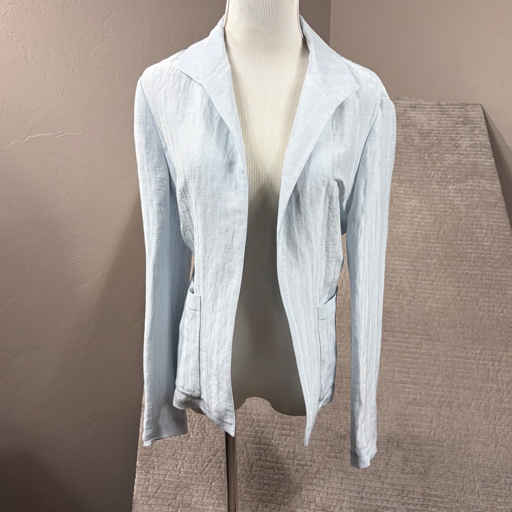 Lafayette 148 New York Linen Silk Blazer Light Blue Open Front Jacket Size M